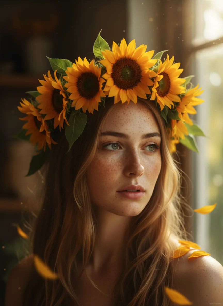 Sunflower-crown portrait