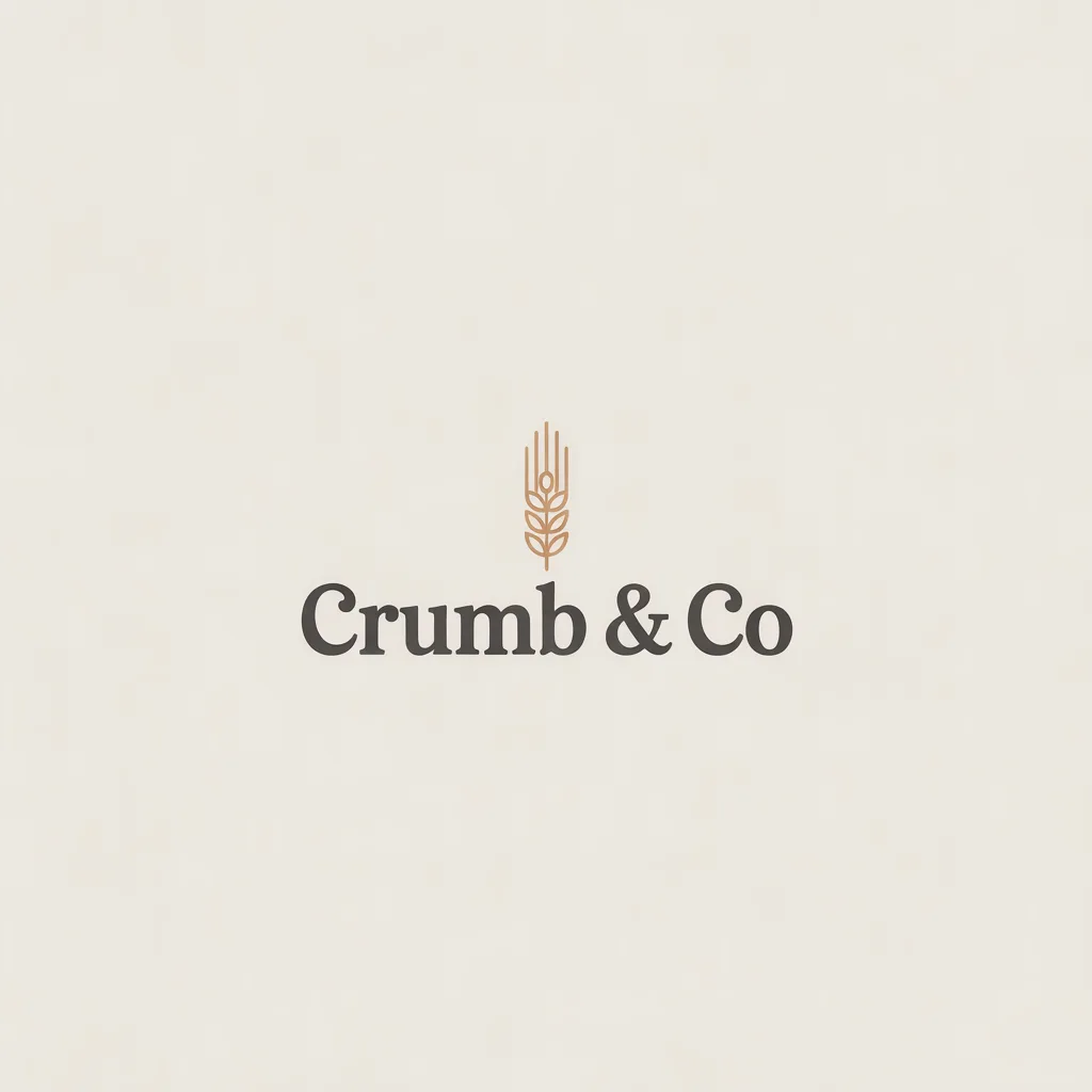 Bold logo for a bakery named 'Crumb & Co' with a wheat icon