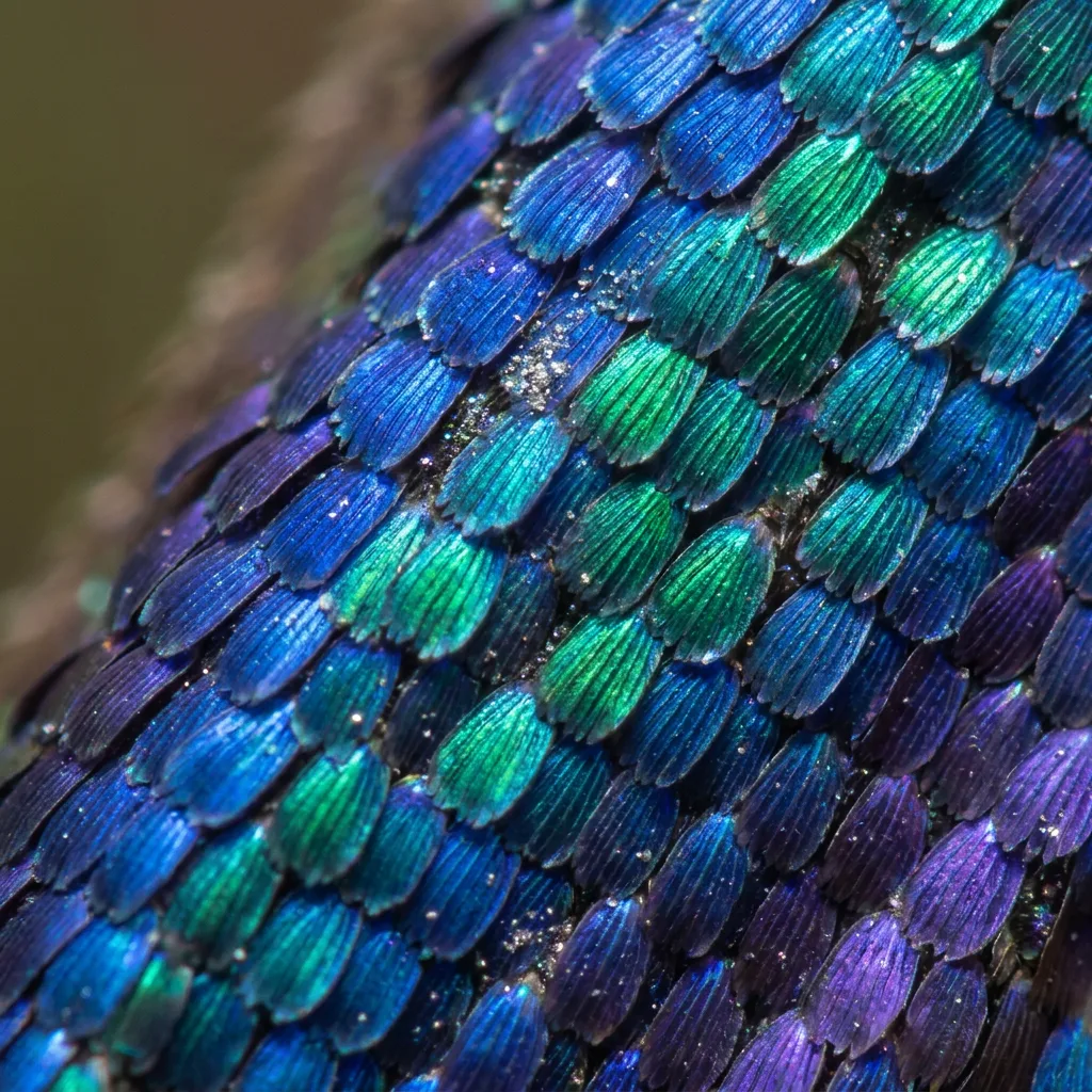 Intricate macro of a butterfly wing showing iridescent scales