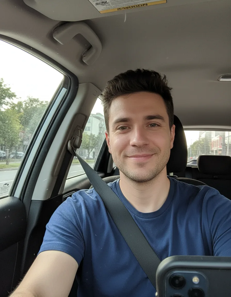 Before: selfie in a car