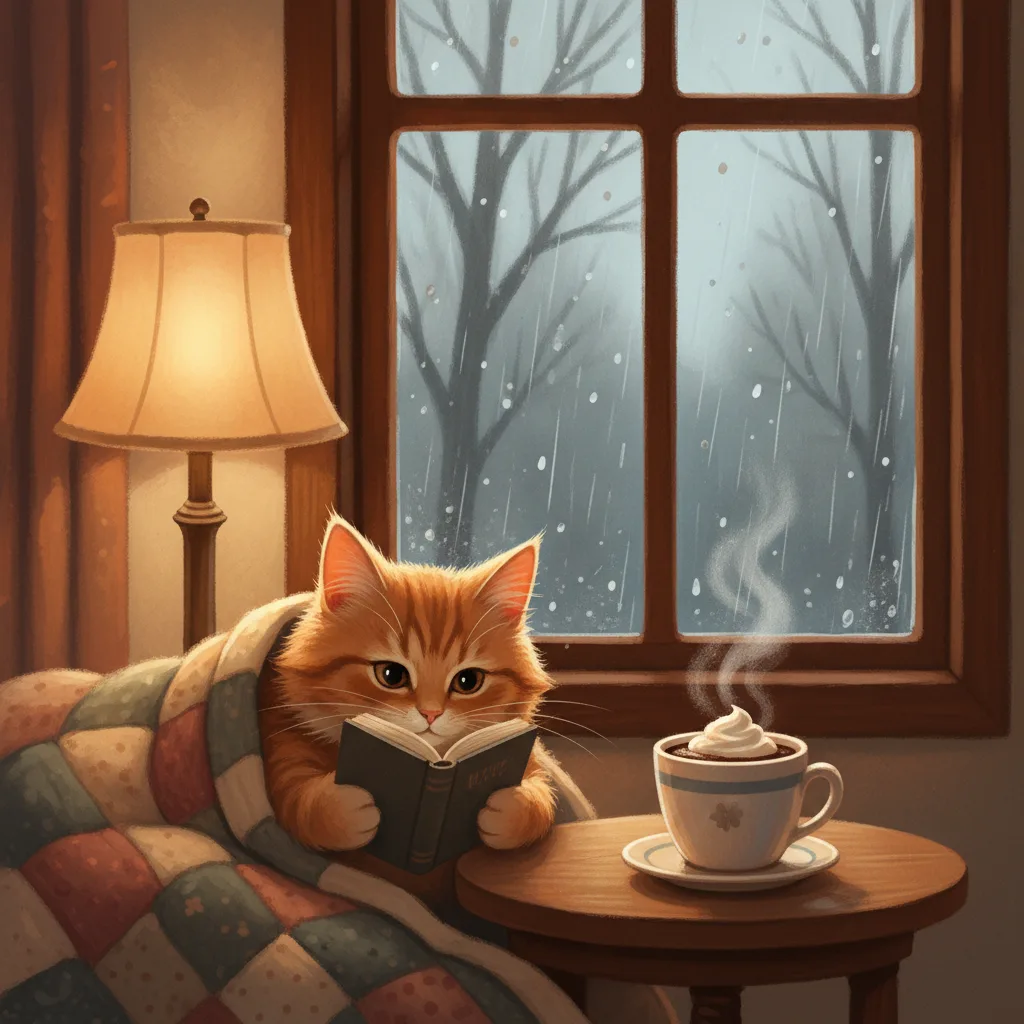 Cozy reading cat