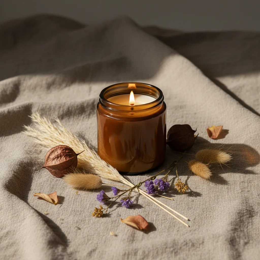 Candle with dried flowers