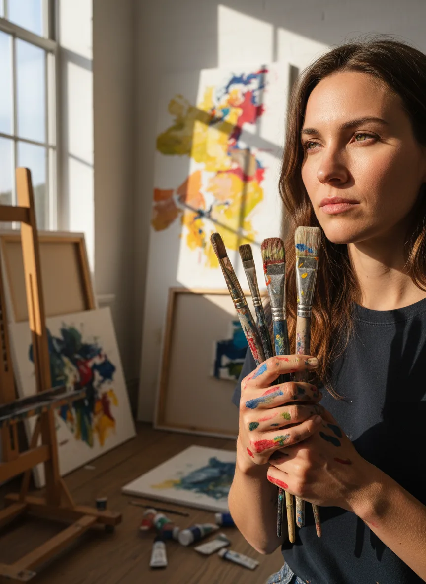 Painter with brushes
